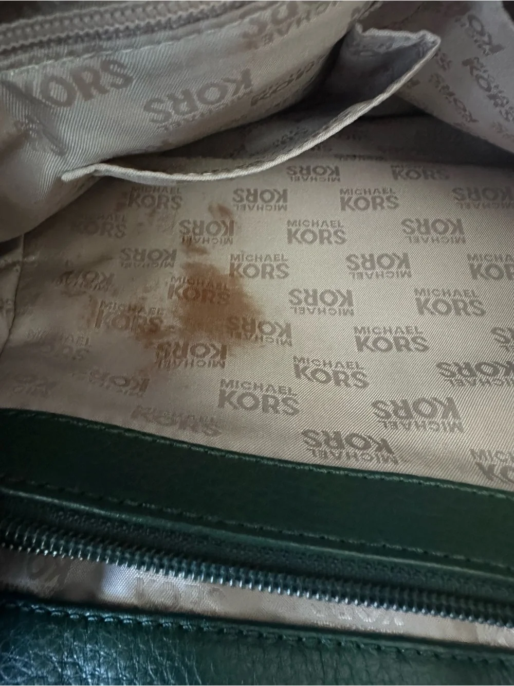 Michael Kors Dark Green Pebbled Leather Hamilton Bag Satchel with Gold Hardware